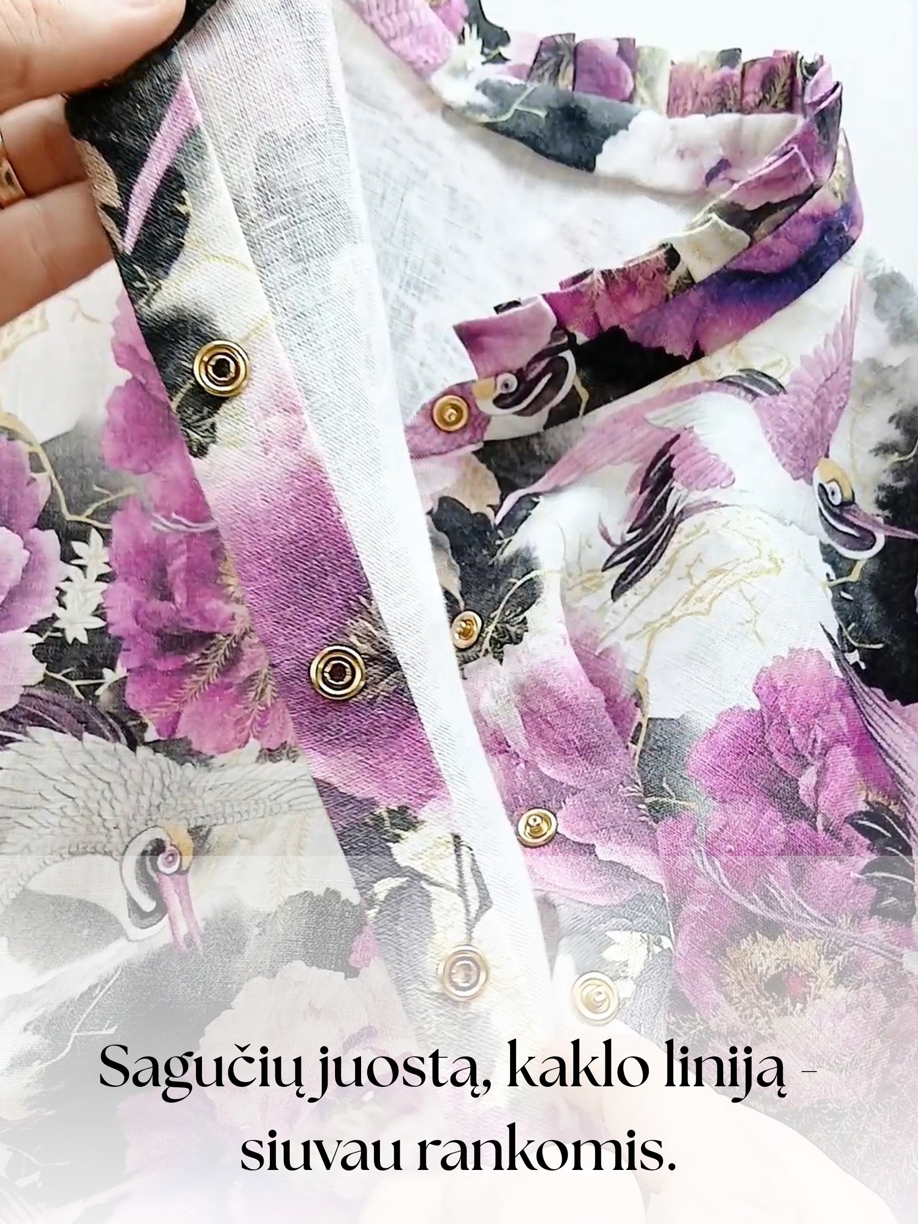 Gėlėta lininė suknelė su paukščiais - Image 3